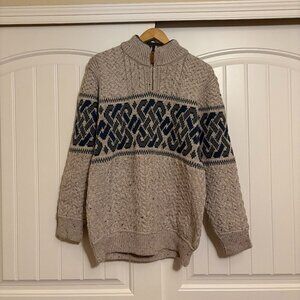 Aran Crafts Celtic Jacquard Half Zip Sweater Men's Medium Merino Wool Oatmeal